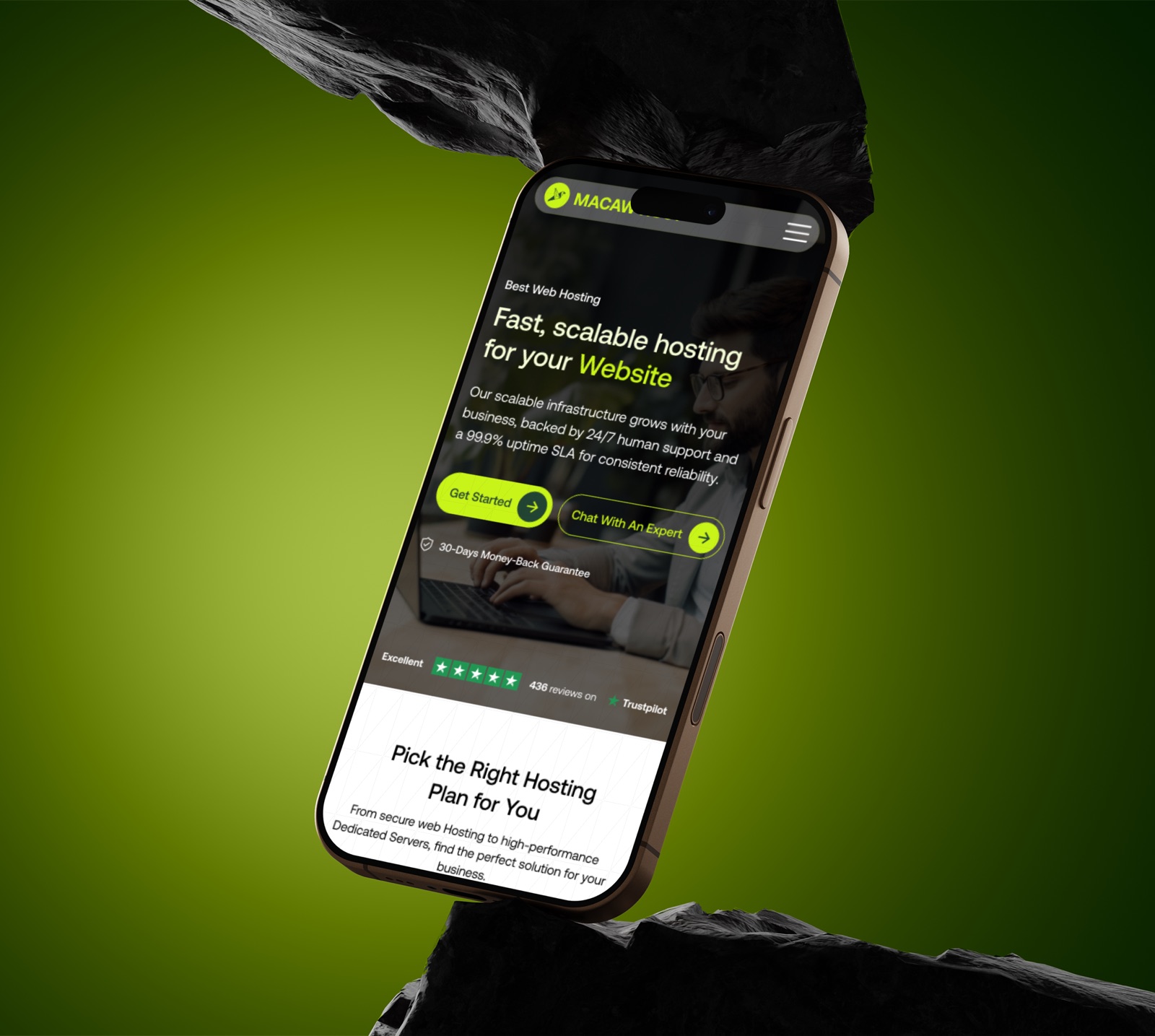 Macaw Host hosting platform on mobile