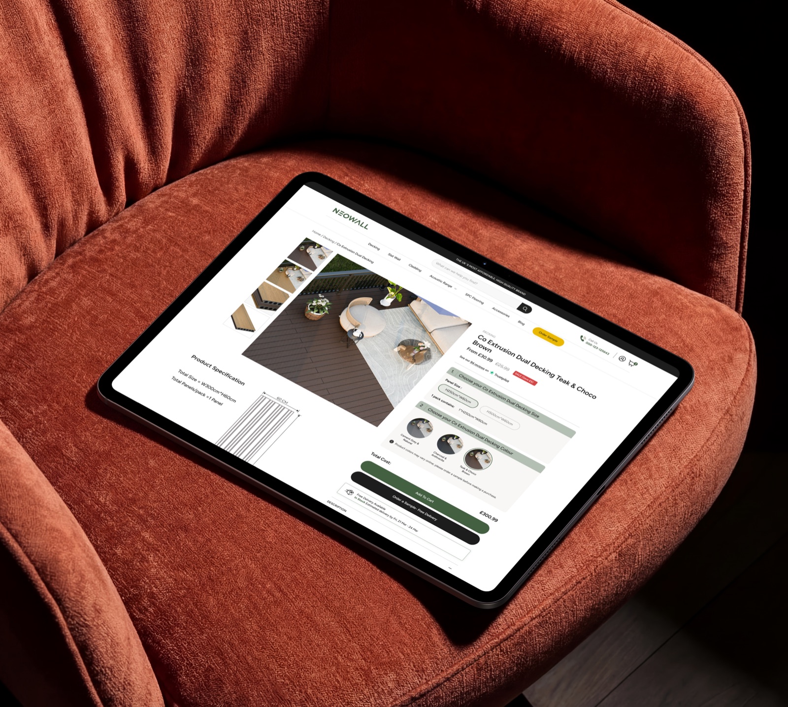 Neowall e-commerce storefront on tablet