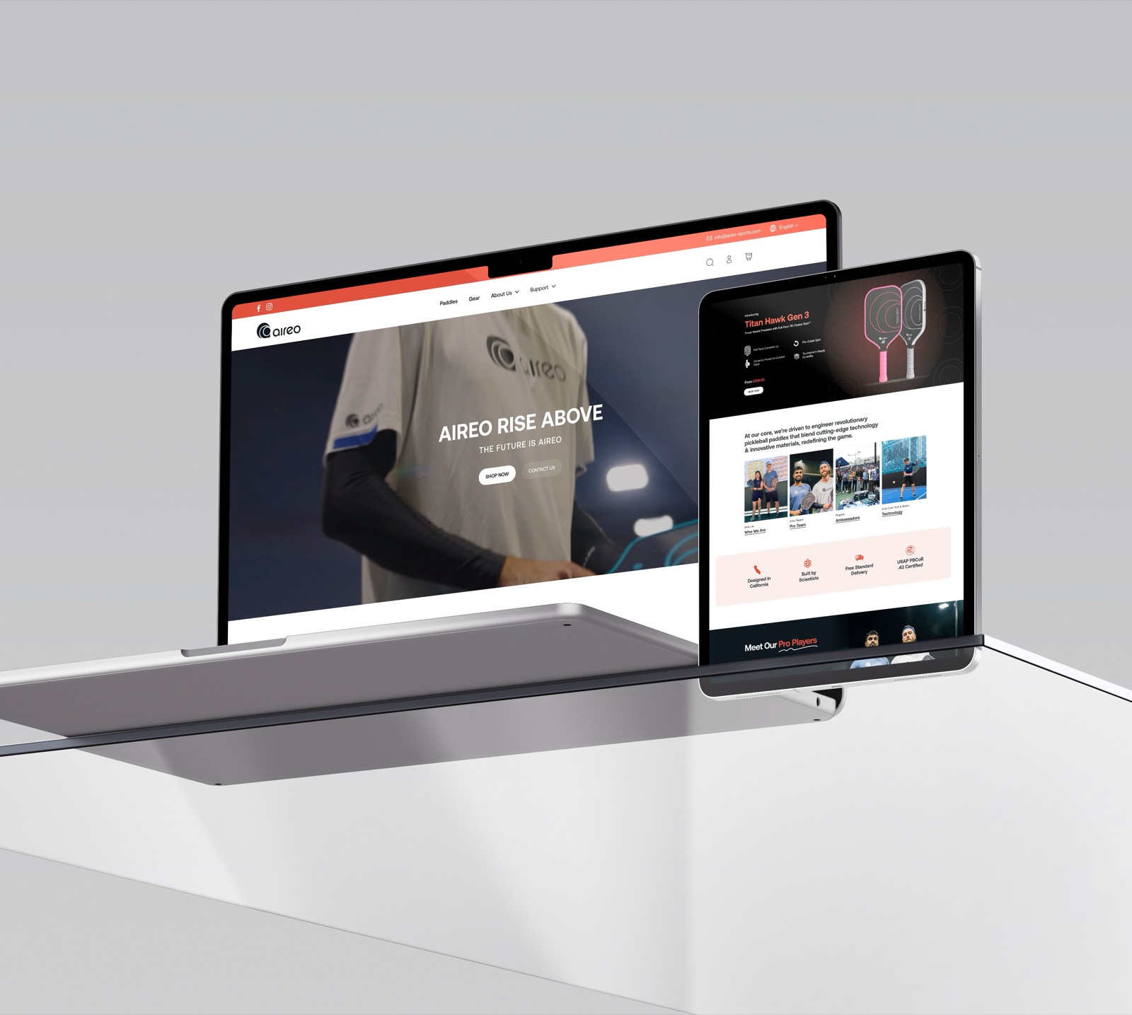 Aireo Sports e-commerce site on laptop and tablet